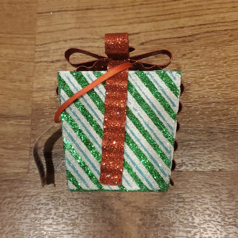 Ashland Glittery Red and Green Striped Gift Box Ornament